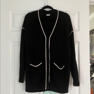 CAbi Black Cardigan with Khaki Trim Great Condition